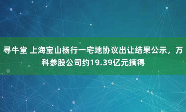 寻牛堂 上海宝山杨行一宅地协议出让结果公示，万科参股公司约19.39亿元摘得